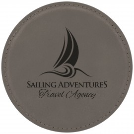 Logo Branded Leatherette Round Coaster (Grey)