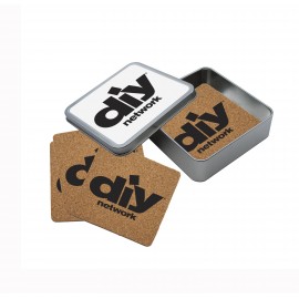 Logo Branded Cork Coaster Set in Square Tin  Logo Branded Cork Coaster Set in Square Tin