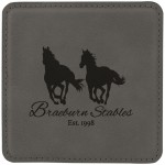 4" x 4" Square Laserable Coaster, Gray Leatherette with Logo