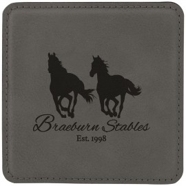 4" x 4" Square Laserable Coaster, Gray Leatherette with Logo
