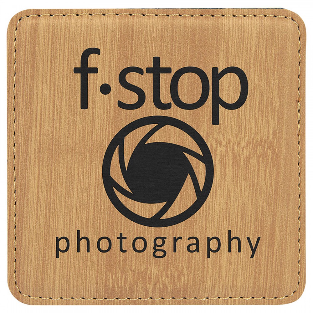 4" x 4" Square Laserable Coaster, Bamboo Leatherette with Logo
