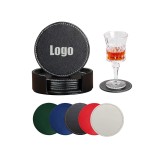 Logo Branded 6 Piece Double-sided Leather Round Cup Mat Set
