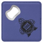 4" x 4" Square Purple Leatherette Coaster w/ Bottle Opener with Logo