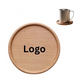 Promotional Raised Rim Beech Wood Coaster
