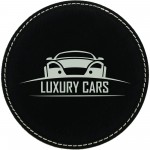 4" Round Black/Silver Leatherette Coaster with Logo