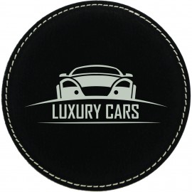 4" Round Black/Silver Leatherette Coaster with Logo  4" Round Black/Silver Leatherette Coaster with Logo