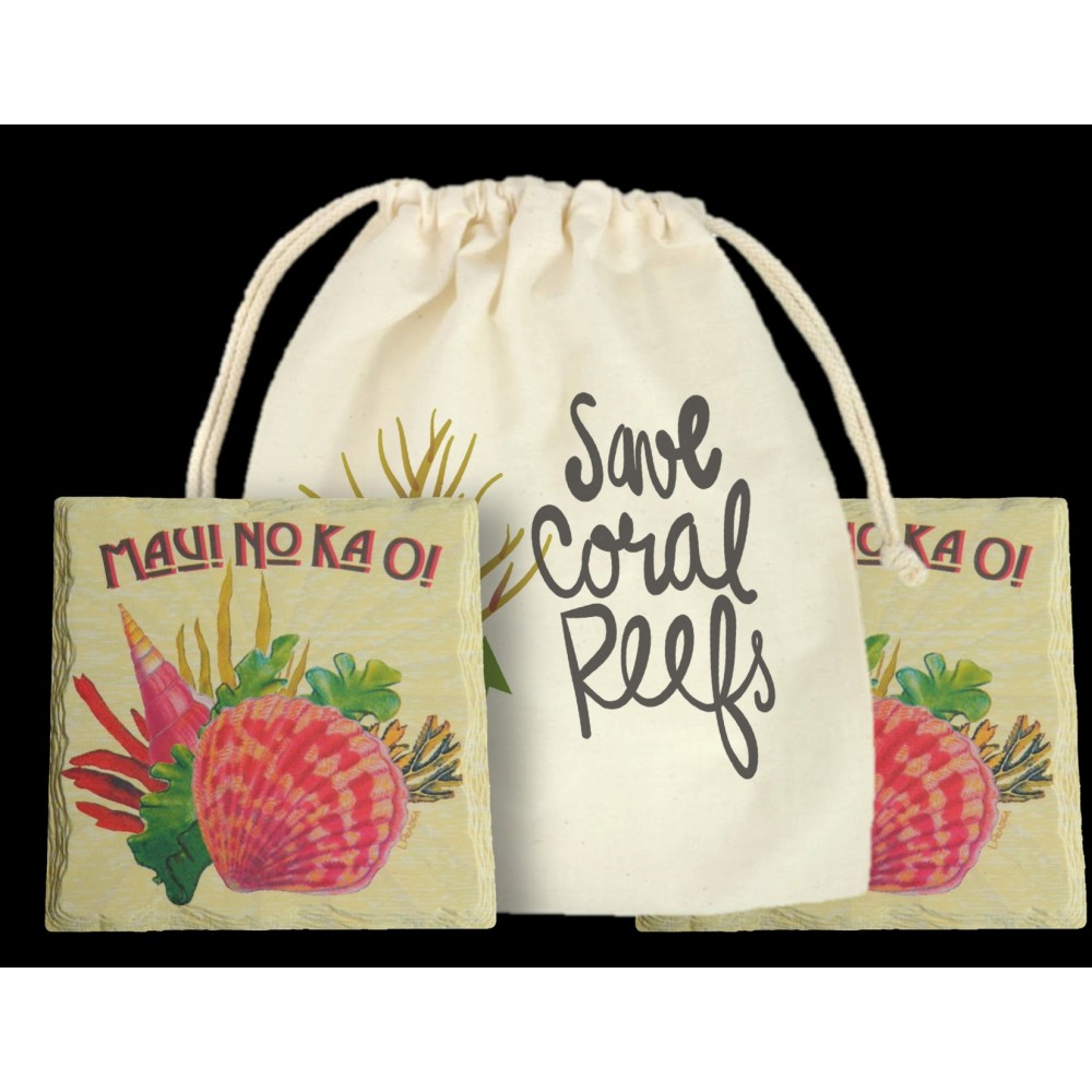 2 Square Layered Edge Coasters Pouch Set - Basic Pouch Print Logo Branded