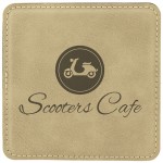 4" Square Light Brown Laserable Leatherette Coaster with Logo