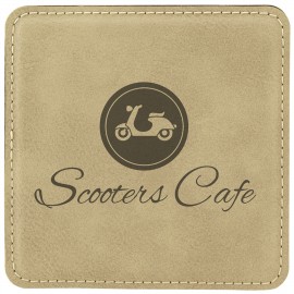 4" Square Light Brown Laserable Leatherette Coaster with Logo  4" Square Light Brown Laserable Leatherette Coaster with Logo