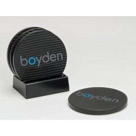 Customized 4-Pc Round Carbon Fiber-Texture Coaster Set w/Base (UV Print)