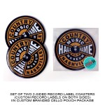 Logo Branded 2-Sided Record Label Coasters - Set of 2 - Custom Cello Pouch (Label on Front)
