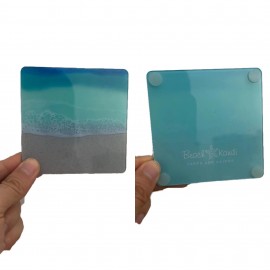 Logo Branded Square Acrylic Coasters w/ Silicone Pads