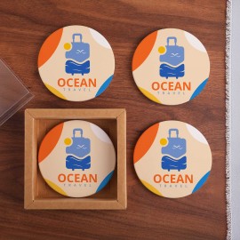 Round Ceramic 4 Pc. Coaster Set In Box with Logo