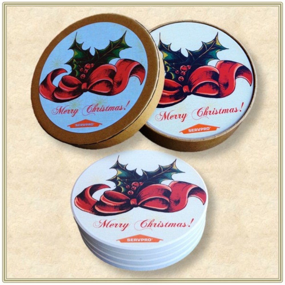 4 Round Absorbent Stone Coaster Gift Box Set with Printed Label - Basic Print Logo Branded 4 Round Absorbent Stone Coaster Gift Box Set with Printed Label - Basic Print Logo Branded