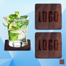 3 1/2'' Wooden Square Shaped Coaster with Logo  3 1/2