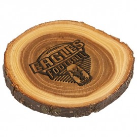 Personalized Old West Log Elmwood Coaster, 4" Dia