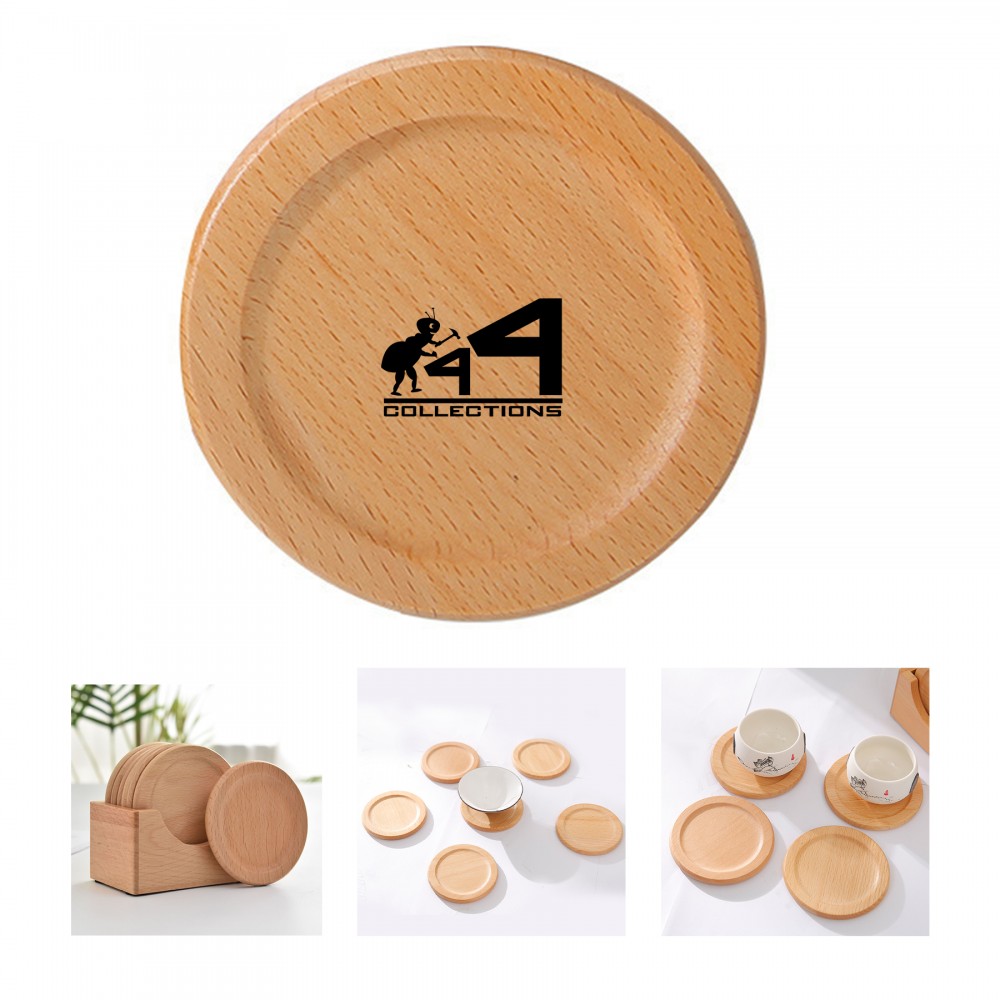 Round Wooden Insulated Cup Coaster with Logo