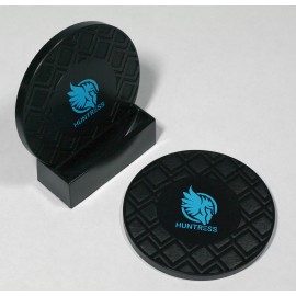 Logo Branded 2-Pc Round Diamond Pattern Coaster Set w/Base