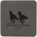 4" Square Gray Laserable Leatherette Coaster with Logo