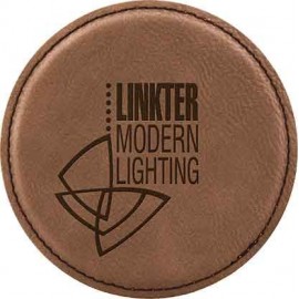 Promotional Round Coaster, Dark Brown Faux Leather, 4" Dia