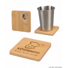 Union Printed - 4 inch Square Bamboo Coaster with Beer Opener - Laser Engraved Logo with Logo