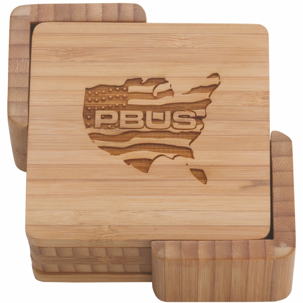 Logo Branded Square Bamboo Coaster (Set of 4)