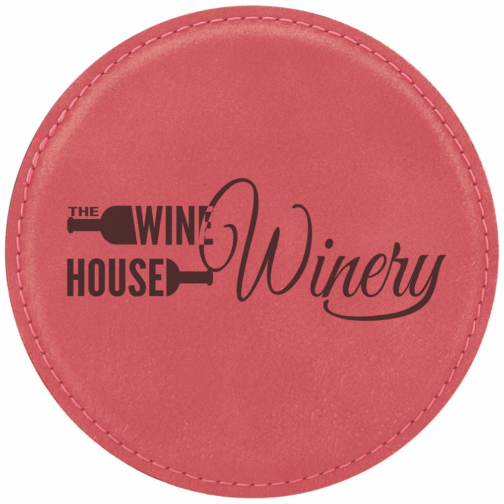 Custom Printed 4" Round Pink Leatherette Coaster Custom Printed 4" Round Pink Leatherette Coaster