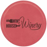 Custom Printed 4" Round Pink Leatherette Coaster