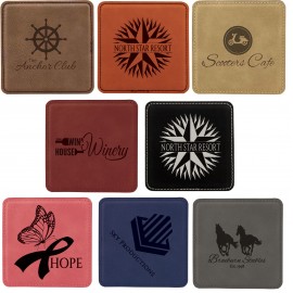 4" Square Laserable Leatherette Coaster Laser Engraved with Logo
