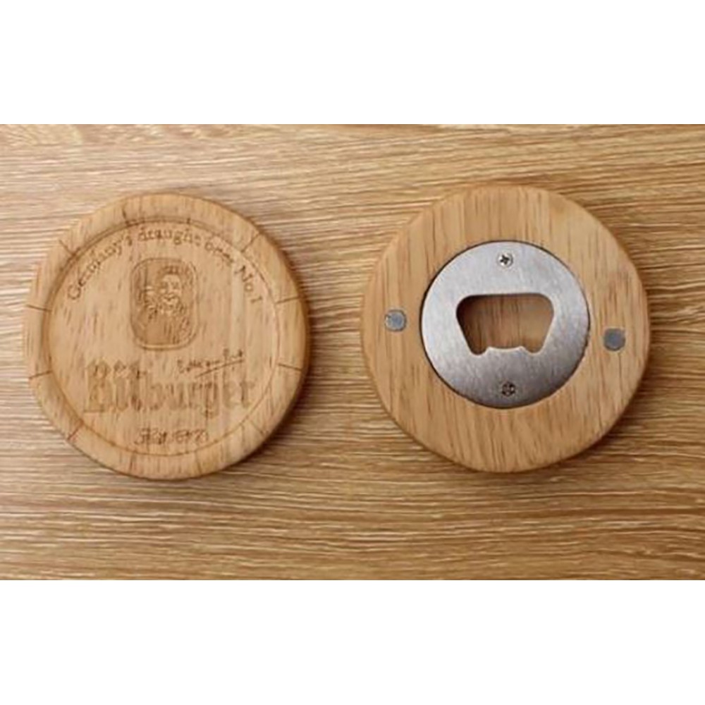 3.5" Round Wood Bottle Opener Coaster with Logo