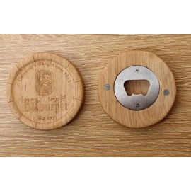 3.5" Round Wood Bottle Opener Coaster with Logo