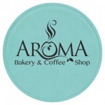 Round Coaster, Teal Faux Leather, 4" Dia with Logo