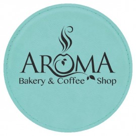 Round Coaster, Teal Faux Leather, 4" Dia with Logo