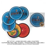 1-Sided Record Label Coasters - Set of 6 - Custom Cello Pouch (Label on Front) with Logo