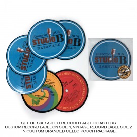1-Sided Record Label Coasters - Set of 6 - Custom Cello Pouch (Label on Front) with Logo  1-Sided Record Label Coasters - Set of 6 - Custom Cello Pouch (Label on Front) with Logo