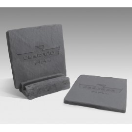 2-Pc Square Shale-Texture Coaster Set w/Base with Logo