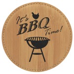 4" Round Laserable Coaster, Bamboo Leatherette with Logo
