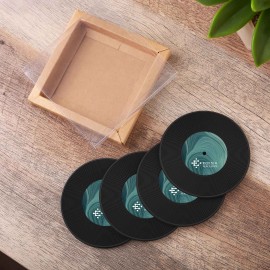 4 Piece Record Coaster Set In Box with Logo  4 Piece Record Coaster Set In Box with Logo