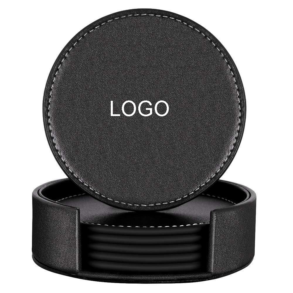 Customized 6 Pieces Round PU Leather Coaster Set