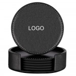 Customized 6 Pieces Round PU Leather Coaster Set