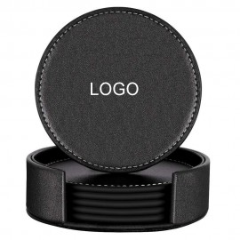 Customized 6 Pieces Round PU Leather Coaster Set