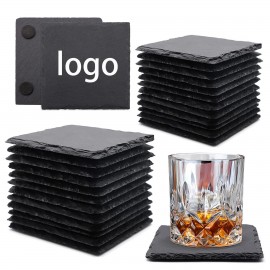 Square Slate Coaster With Black EVA Non-Slip Backing with Logo