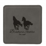 Square Coaster, Gray Faux Leather, 4x4" with Logo
