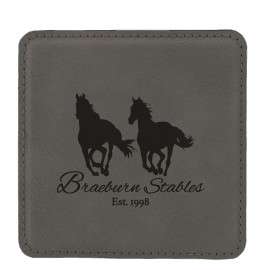 Square Coaster, Gray Faux Leather, 4x4" with Logo