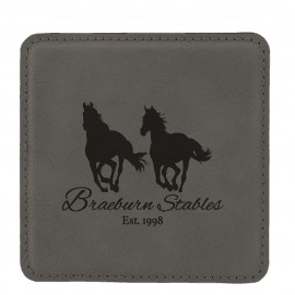 Square Coaster, Gray Faux Leather, 4x4" with Logo  Square Coaster, Gray Faux Leather, 4x4" with Logo