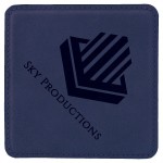 Square Coaster, Blue Faux Leather, 4x4" Custom Imprinted