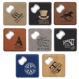 4" x 4" Premium Leatherette Bottle Opener Coasters with Logo