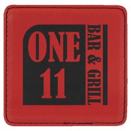 Square Coaster, Red Faux Leather, 4x4" with Logo  Square Coaster, Red Faux Leather, 4x4" with Logo
