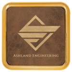 Custom Printed 3 5/8"x 3 5/8" Square Rustic/Gold Laserable Leatherette Coaster w/Gold Edge