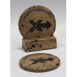 Promotional 2-Pc Round Travertine-Texture Coaster Set w/Base w/Wash